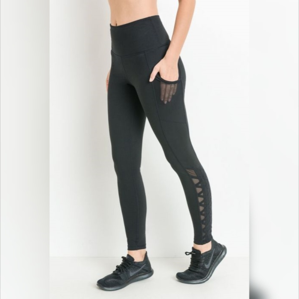 Hybrid Mesh & Lattice Straps Full Pocket Leggings - Picture 4 of 6